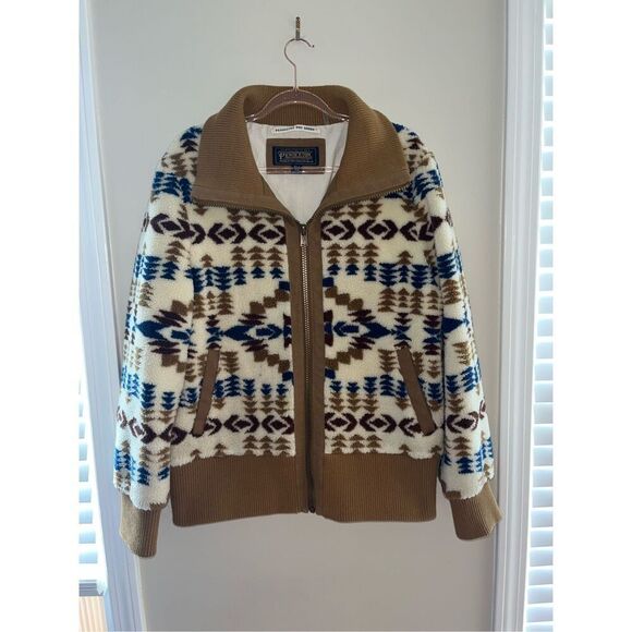 Pendleton Foxglove Fleece Bomber Jacket Aztec Women’s XL Tan Southwestern Aztec - Picture 2 of 6